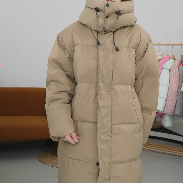 BSIEE/本涩连帽长款羽绒服冬季新品纯色休闲通勤加厚保暖女士上衣