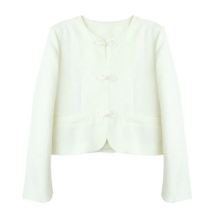 BSIEE/本涩盘扣小香风外套新品短款百搭纯色上衣女气质白色