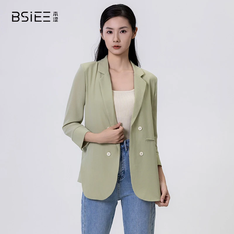 BSIEE本涩开叉小西装春夏季新品通勤百搭短款上衣外套女简约