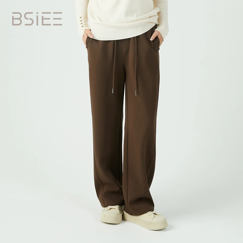 BSIEE本涩单扣抽绳面料裤女纯色简约时尚潮流休闲裤秋冬热销垂感