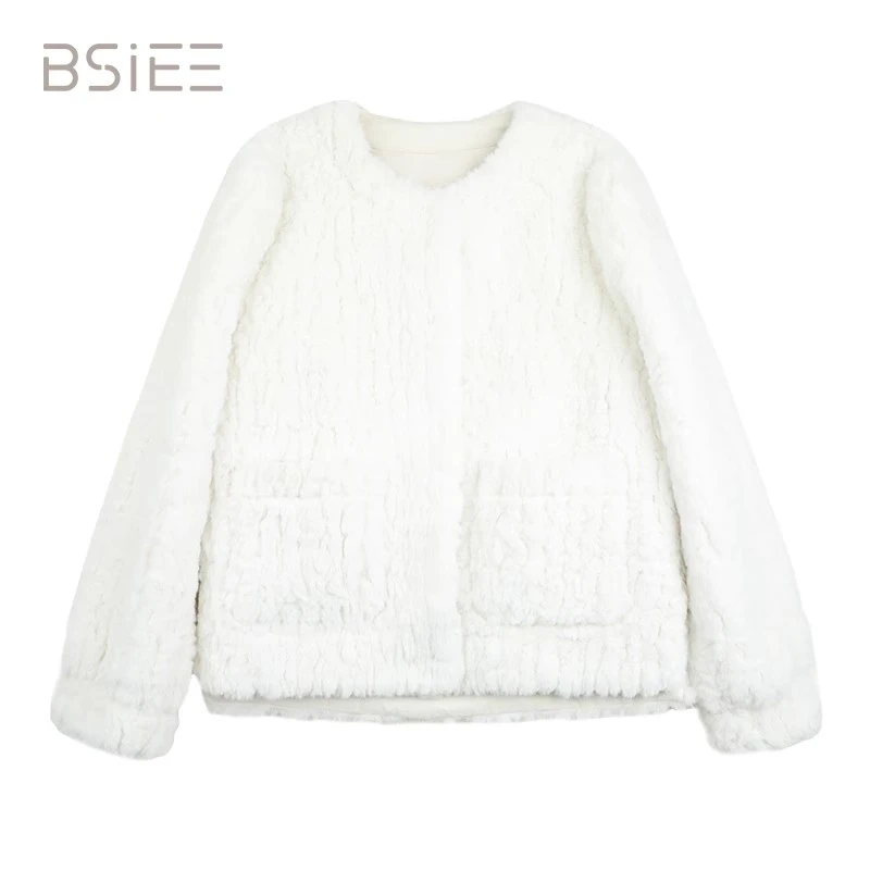 BSIEE/本涩两口袋圆领外套2024年秋冬新品小香风气质圆领开衫女