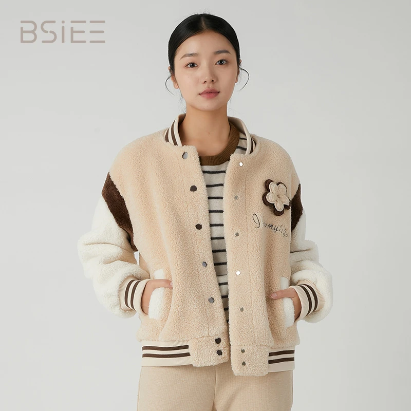 BSIEE/本涩花朵棒球外套时尚潮流秋冬季热销新品学院风减龄上衣女