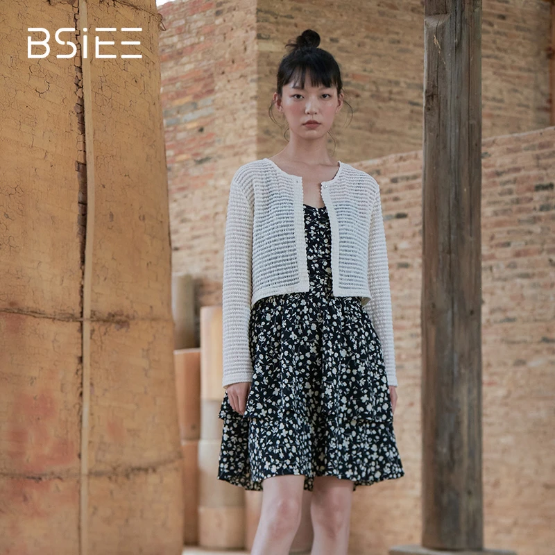 BSIEE本涩碎花针织吊带两件套镂空春秋热销时尚氛围感气质套装女