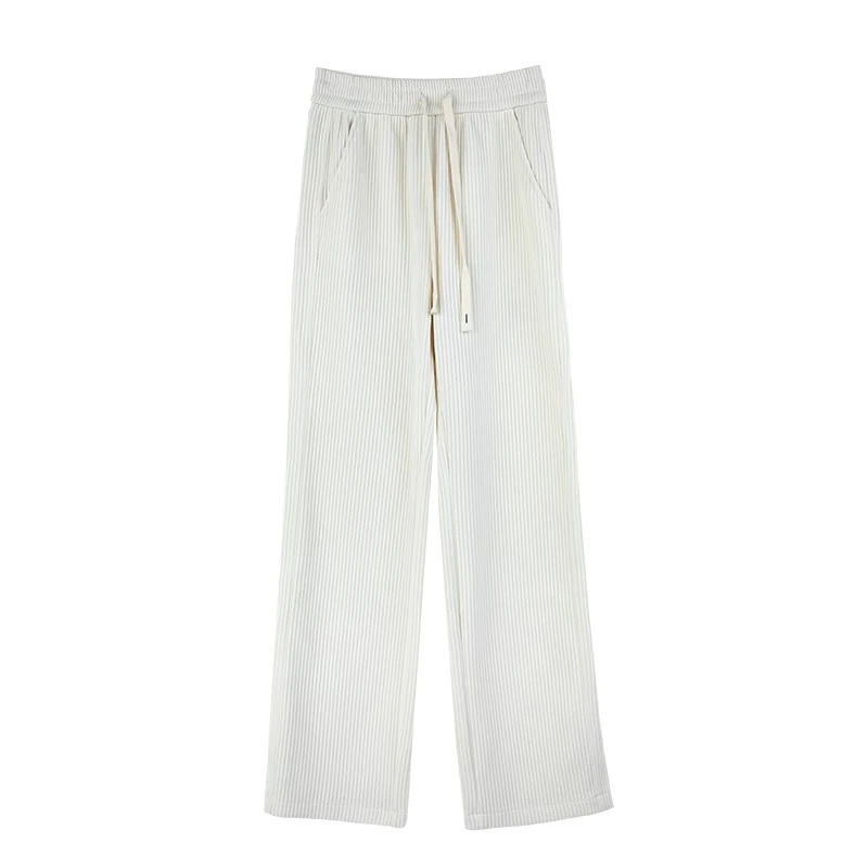 BSIEE/本涩宽暗条阔腿裤商场同款秋冬热销新品纯色百搭时尚面料裤