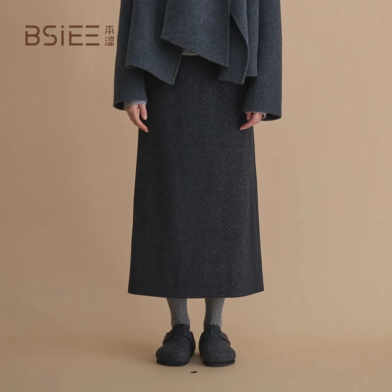 BSIEE/本涩细闪直筒半裙秋冬新品时尚舒适通勤半身裙女