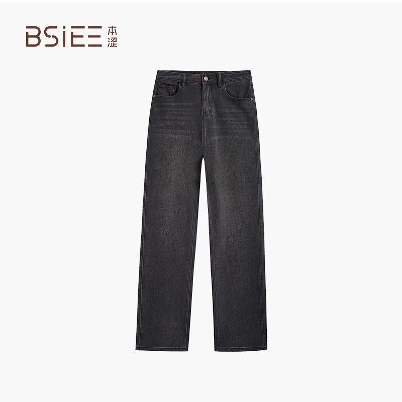 BSIEE/本涩牛仔小直筒裤新品时尚复古阔腿牛仔裤女