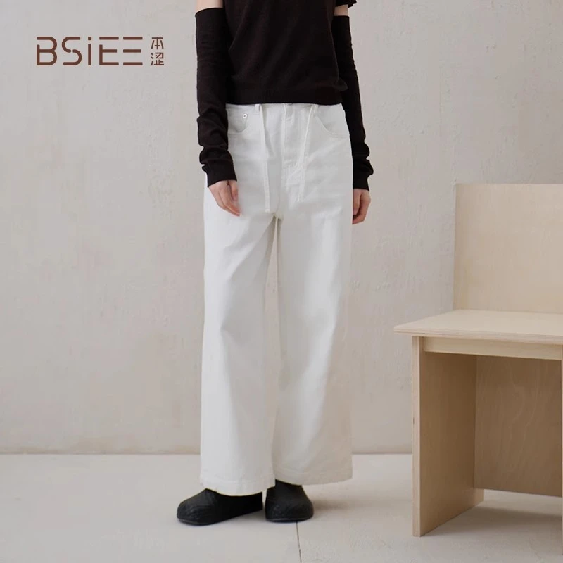 BSiEE本涩抽绳直筒九分牛仔裤新品高级感休闲宽松裤装