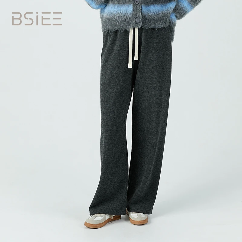 BSIEE/本涩抽绳松紧腰面料裤阔腿休闲直筒宽松外穿加绒通勤秋冬