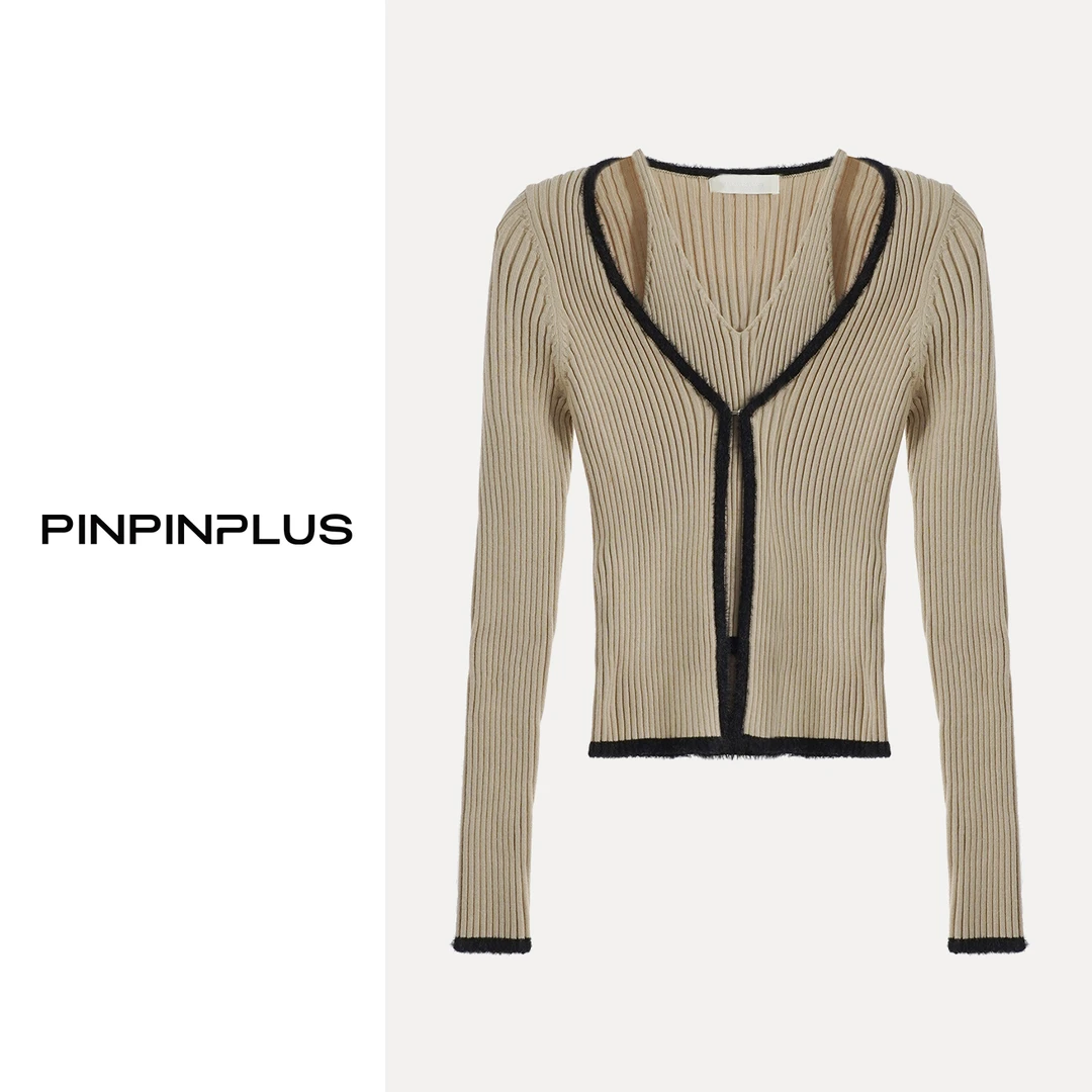 【唐婉Zoey专属】「PINPINPLUS」假两件设计针织衫热力感 3D11251XP