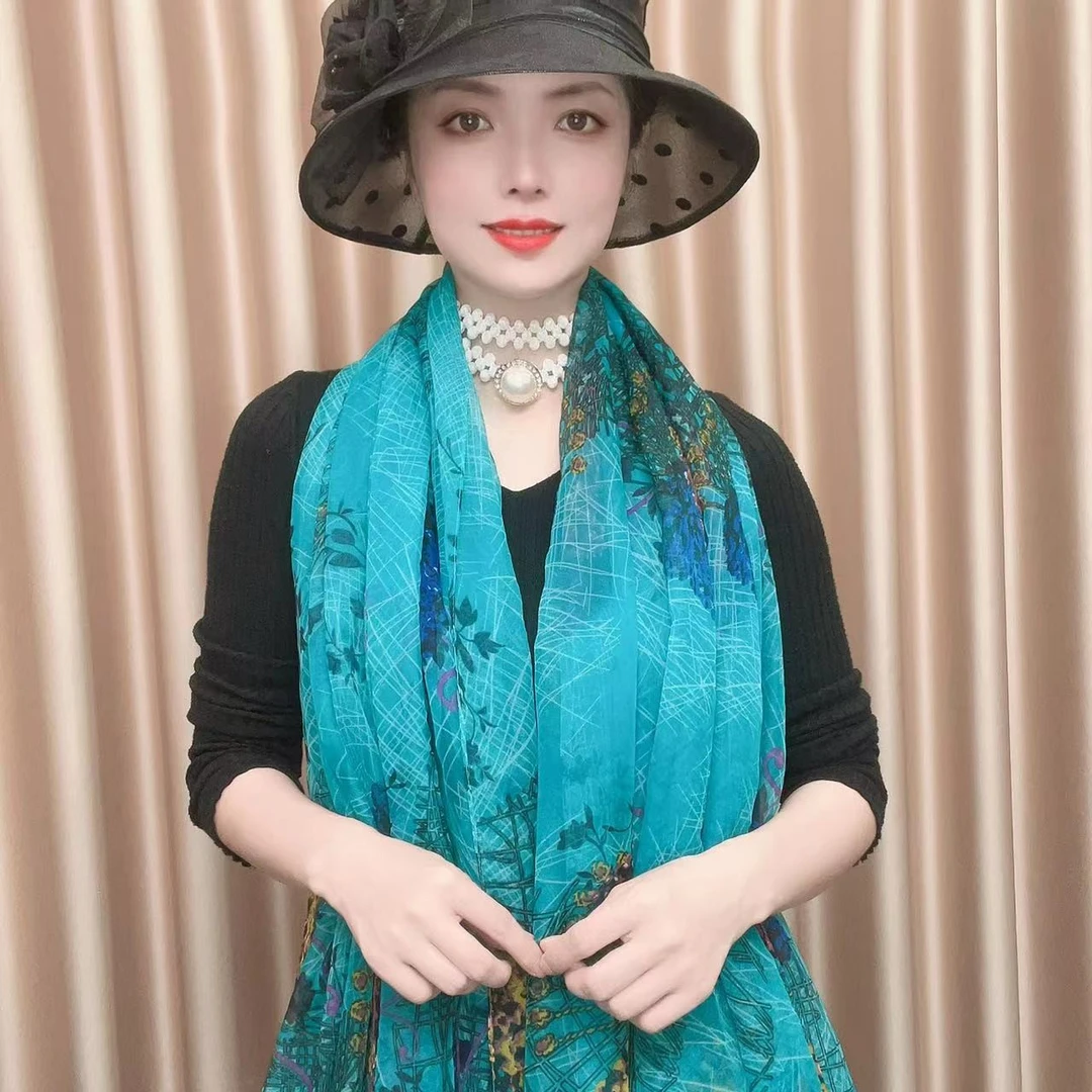 86 优柔纱 时尚洋气蓝色珊瑚海 130*180长巾披肩