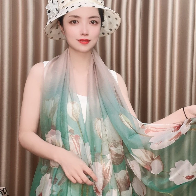81 【郁金香】优柔纱 百搭时尚纱巾丝巾长巾披肩130*180沙滩巾
