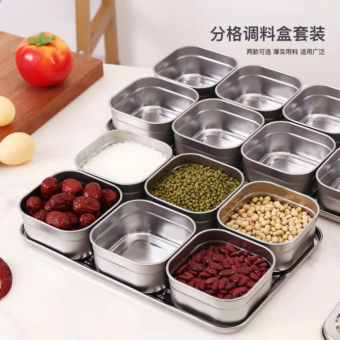 不锈钢调料盒厨师用6-8格调味盒盐味精调味罐厨房餐馆佐料收纳盒