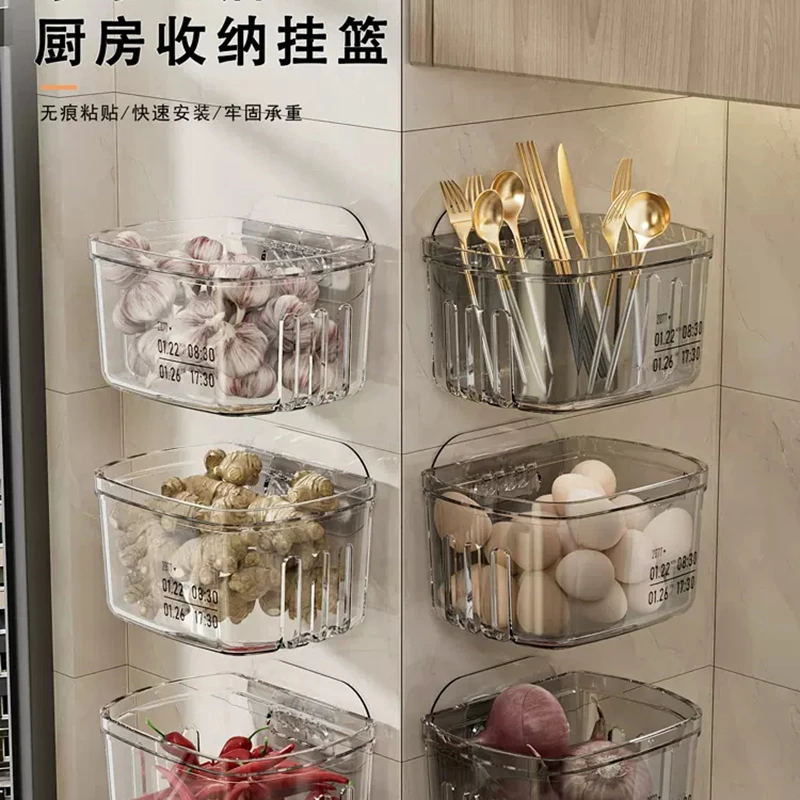 厨房葱姜蒜收纳篮生姜大蒜收纳筐墙上调料架免打孔壁挂菜果蔬篮子
