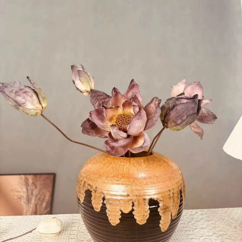 天然荷花花苞高级感中式禅意客厅玄关摆设家居装饰手工干花复古