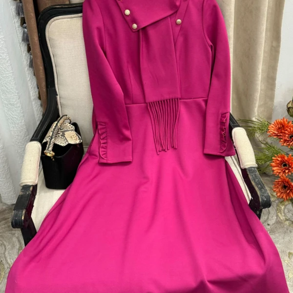 【多米拉】17524-2秋冬新款连衣裙时尚印花修身显瘦长袖