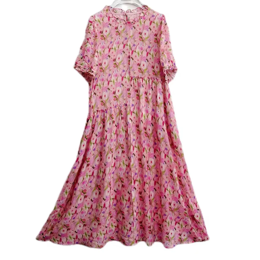 【多米拉】14024-1花房姑娘桑蚕丝宽松连衣裙气质时尚春夏修身碎花