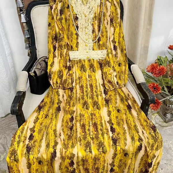 【多米拉】18024山水佳人高贵V领蕾丝花边连衣裙气质时尚百搭日常