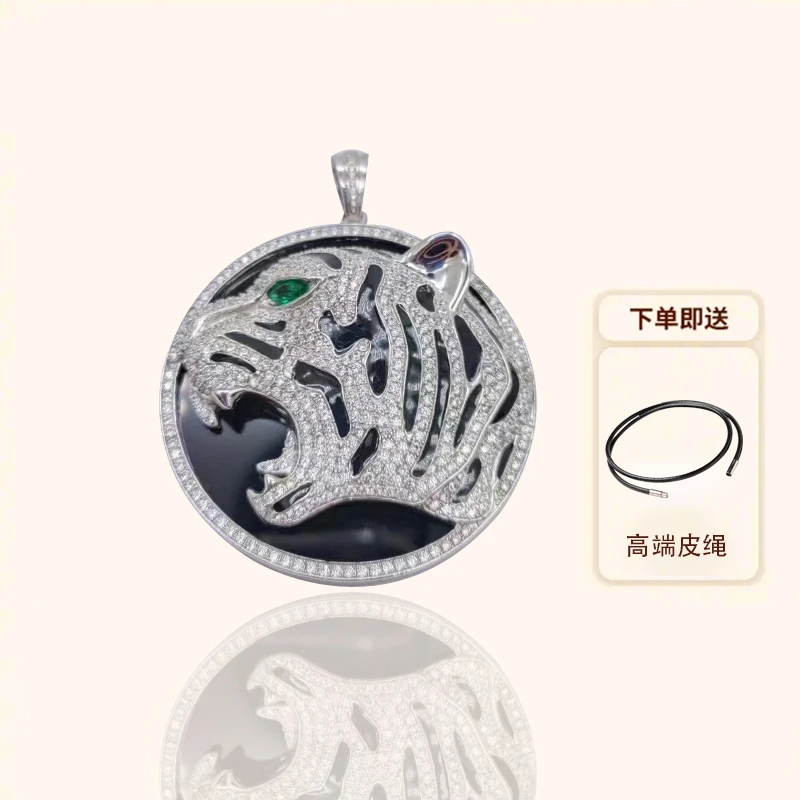 四爷同款仿古工艺s925银饰时尚个性黑玛瑙豹子吊坠8821（65*30）