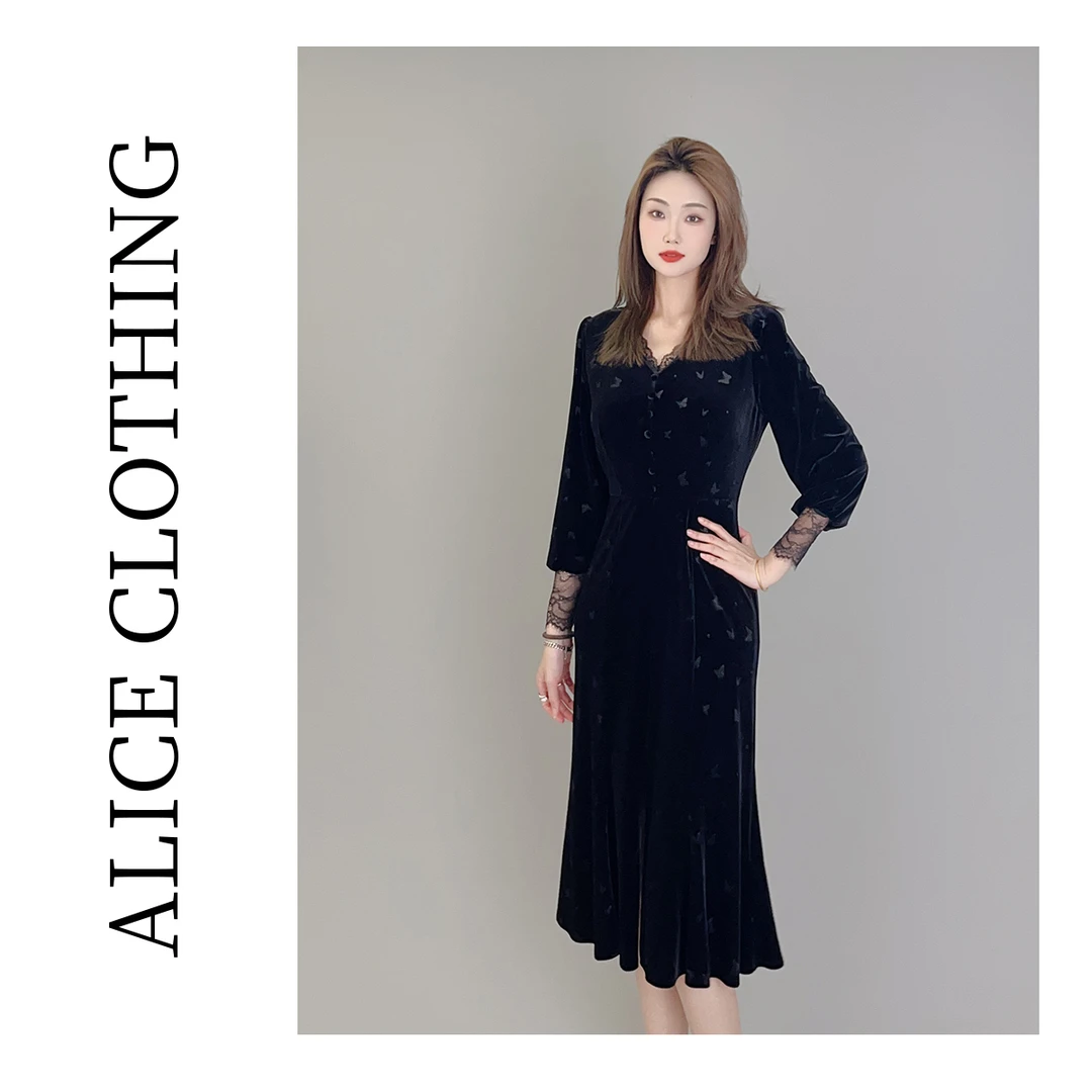 4【ALICE “烛光晚餐”礼服连衣裙】柔美蕾丝 垂顺动人 S2133485B