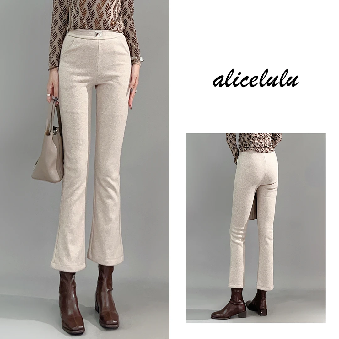 2 ALICE “暖心通勤”休闲裤 微喇显瘦 时髦人字纹 S621900T