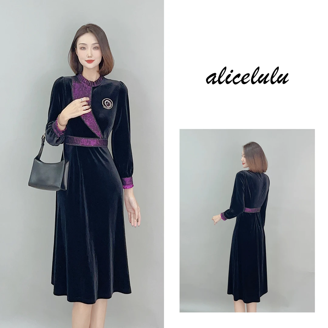 1 ALICE “年会C位”连衣裙 丝绒烫钻 柔美蕾丝 S2141091J