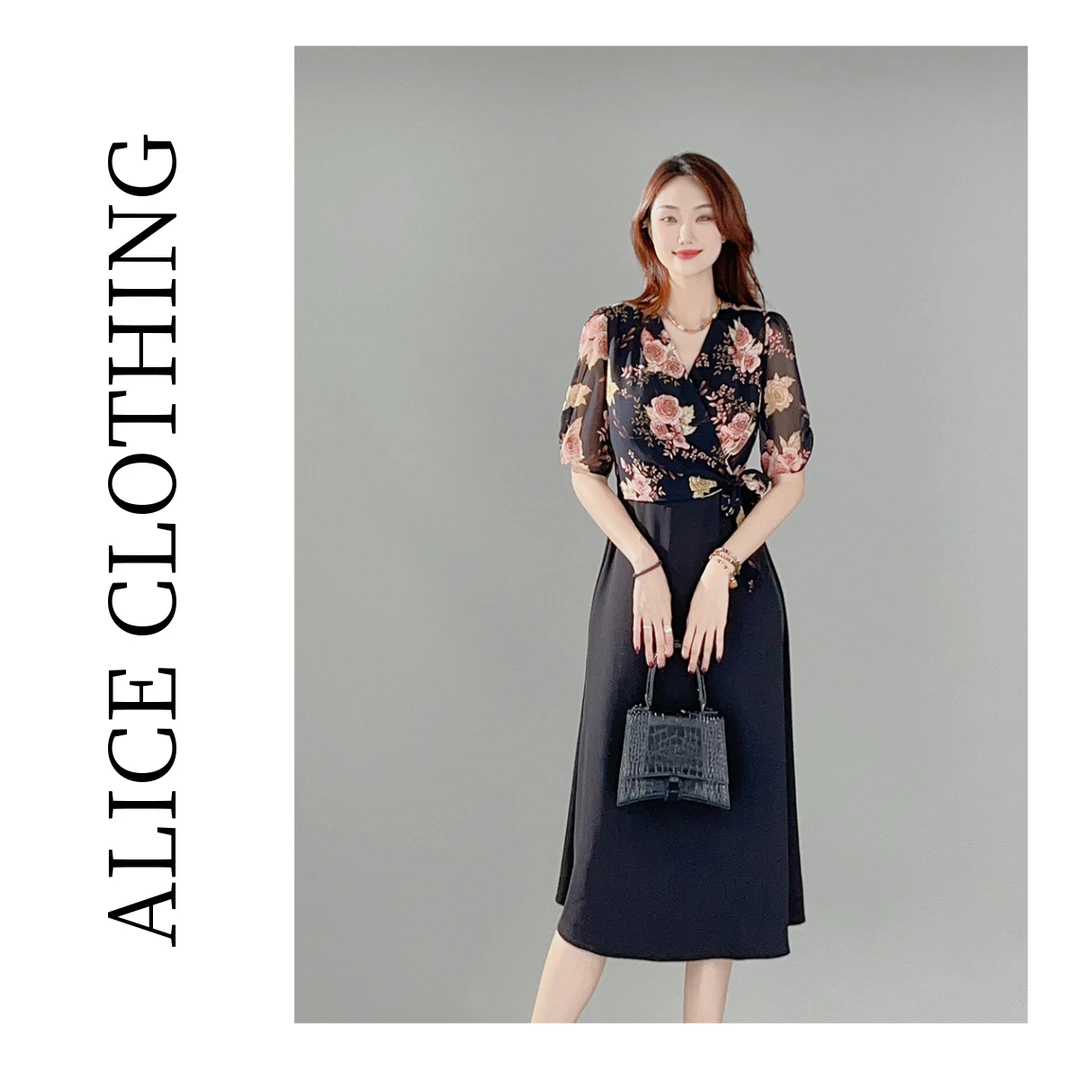 4【ALICE “夏日花香”连衣裙】优雅通勤 气质拼接 S1033592A