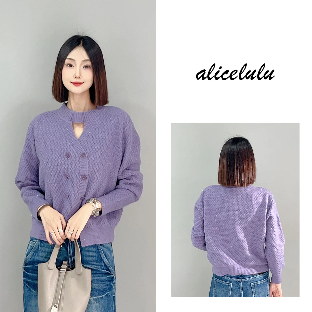 2 ALICE “沙漏腰”毛衣  植绒玫瑰扣 菠萝提花亮丝 S1034670U