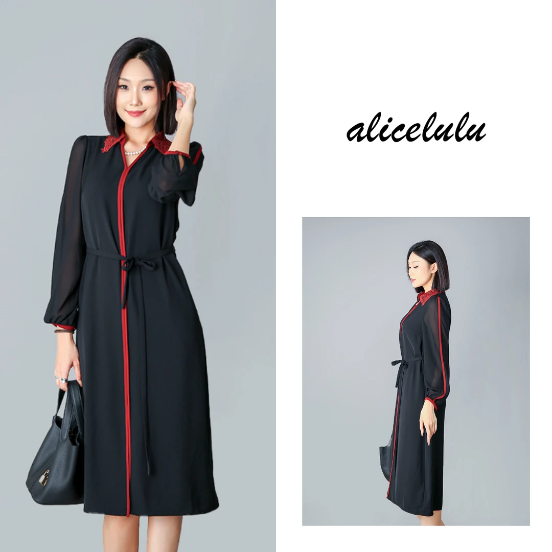 6 ALICE “名流舞步”连衣裙 蕾丝翻领 时髦拼色 S2138941J