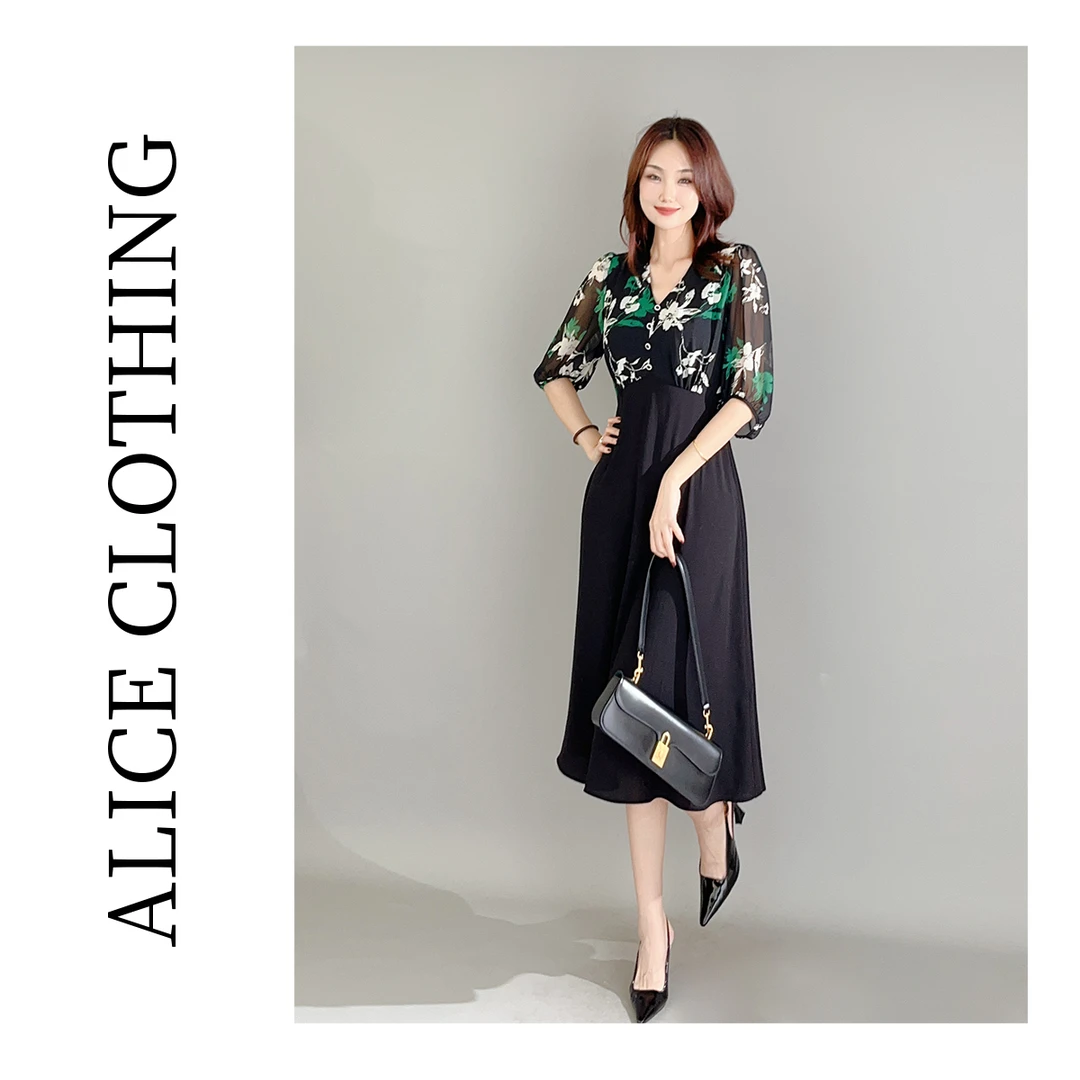 13【ALICE “东方水彩”连衣裙】艺术印花 显瘦藏肉 H1033398W
