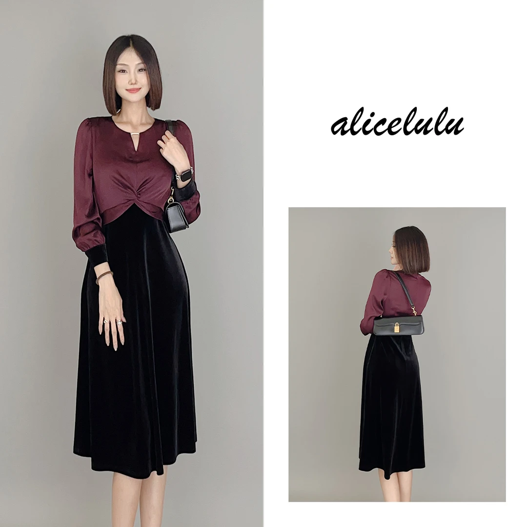 6 ALICE “紫光夫人”连衣裙 扭结拼接 华美丝绒 S2139715J