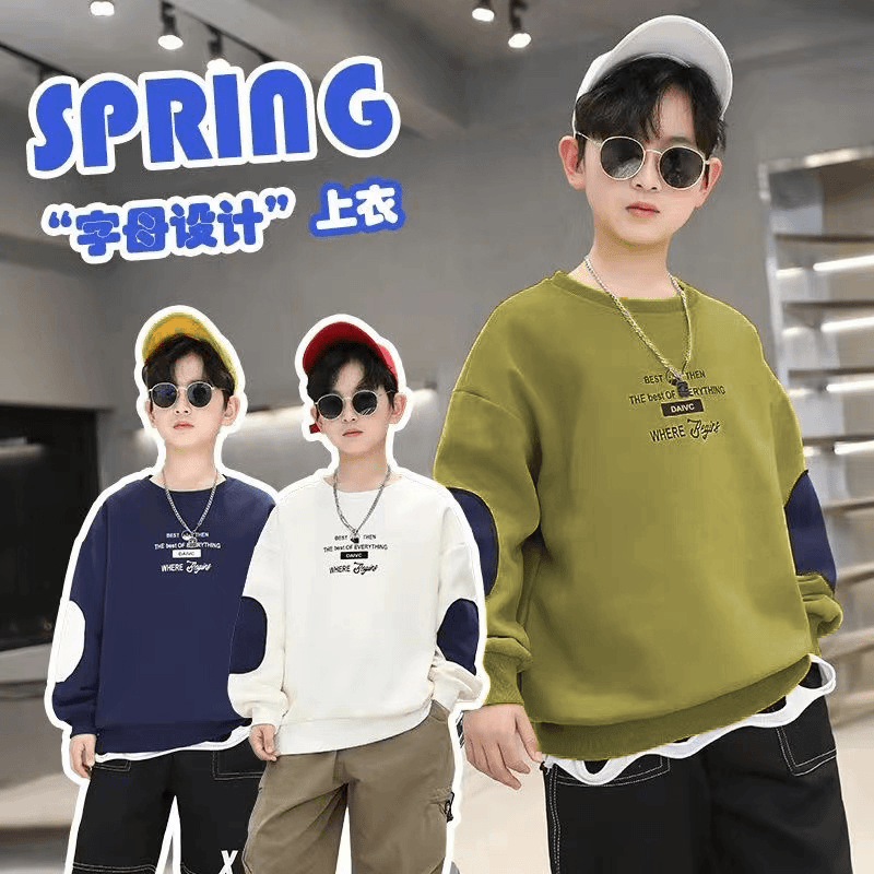 男童春秋卫衣上衣时尚百搭帅气中大童洋气圆领套头