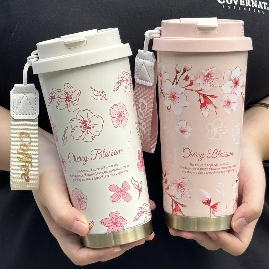 2024新款花园保温杯316不锈钢咖啡杯女生大容量高颜值吸管水杯子