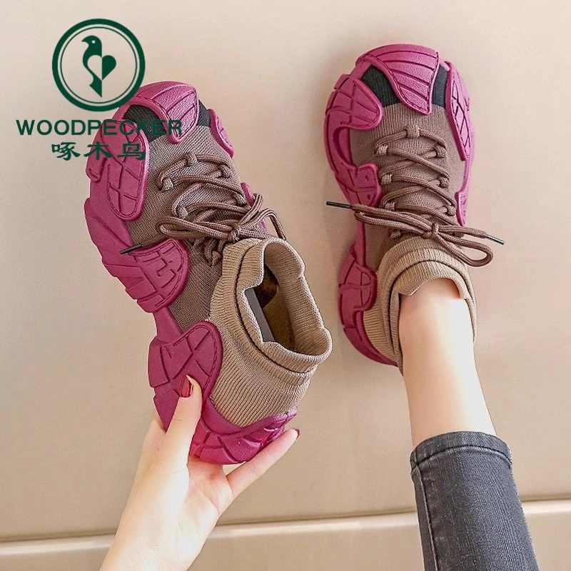 啄木鸟椰子鞋女2025新款夏季透气飞织网面袜子踩屎感软底运动网鞋