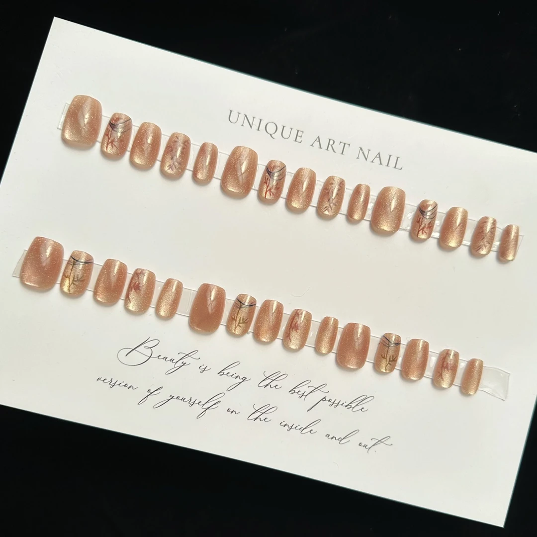 国风油墨竹子美甲~30片】清新素雅短t指甲贴 可拆卸穿戴式美甲