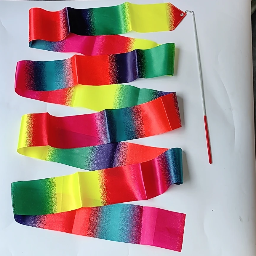 儿童舞蹈艺术体操彩带渐变演出道具丝带飘带幼儿运动会表演绸带