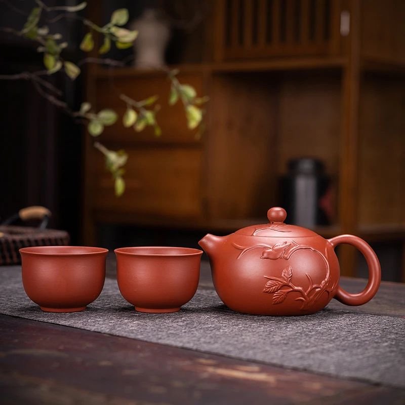 小品原矿朱泥大红袍紫砂壶纯手工大小容量一壶两杯家用泡茶西施壶
