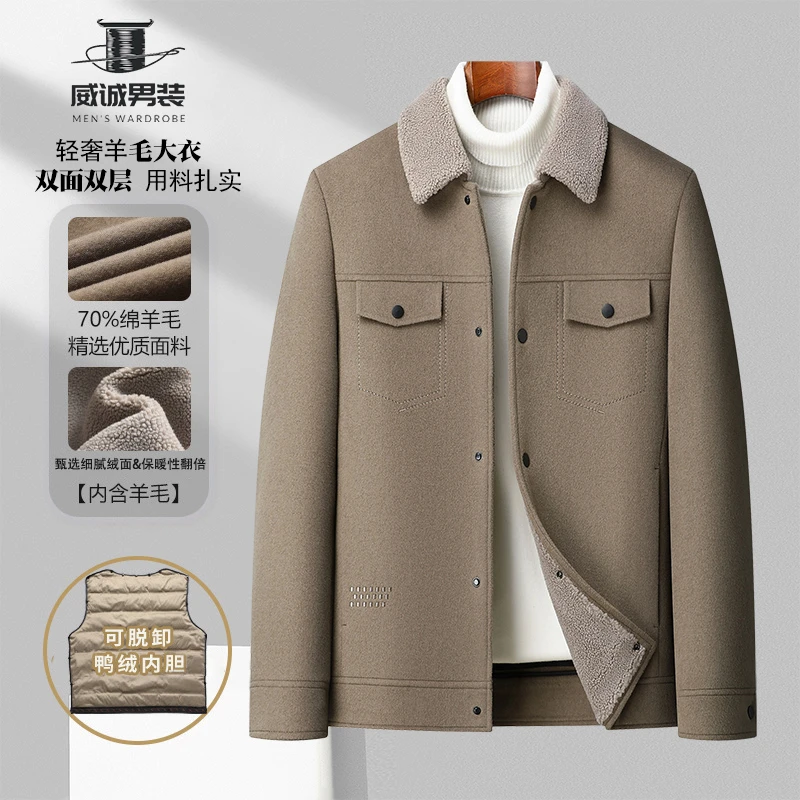 2024秋冬男士新款双面羊毛大衣【可脱卸鸭绒内胆】保暖加厚外套
