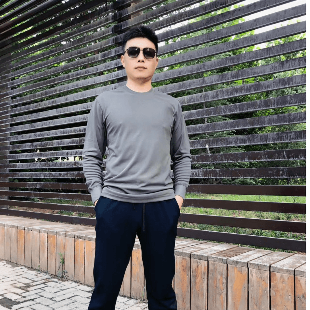 灰绿色户外运动长袖圆领衫速干透气吸汗排湿运动衫跑步衫打底衫
