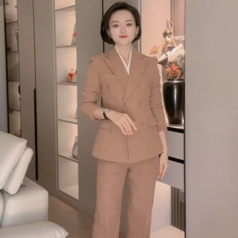 咖色羊毛时尚修身气质职业西装套装