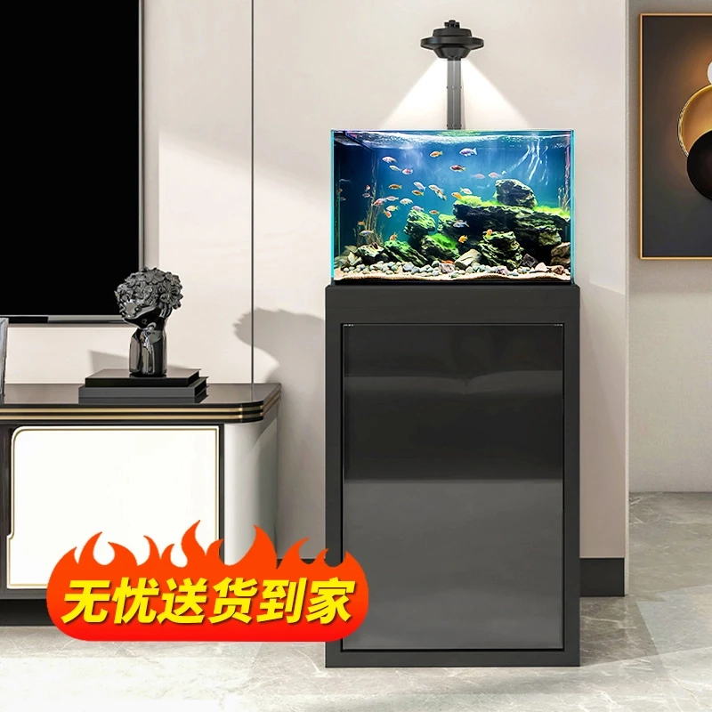 森森超白方缸溪流缸极窄溢流底滤鱼缸 家用客厅玻璃生态水族箱