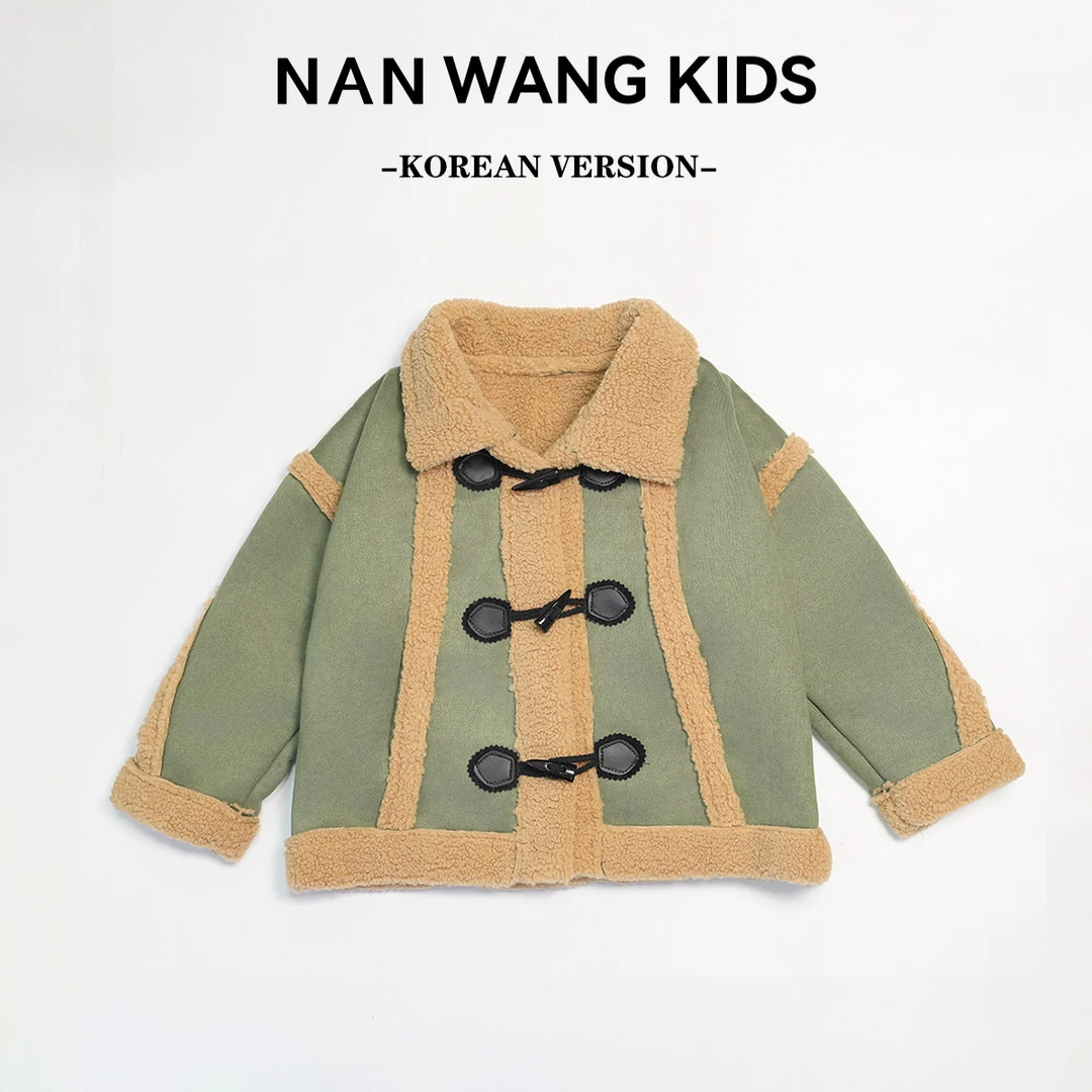 女童冬季皮毛一体外套2024新款冬装韩版女孩加厚加绒保暖上衣