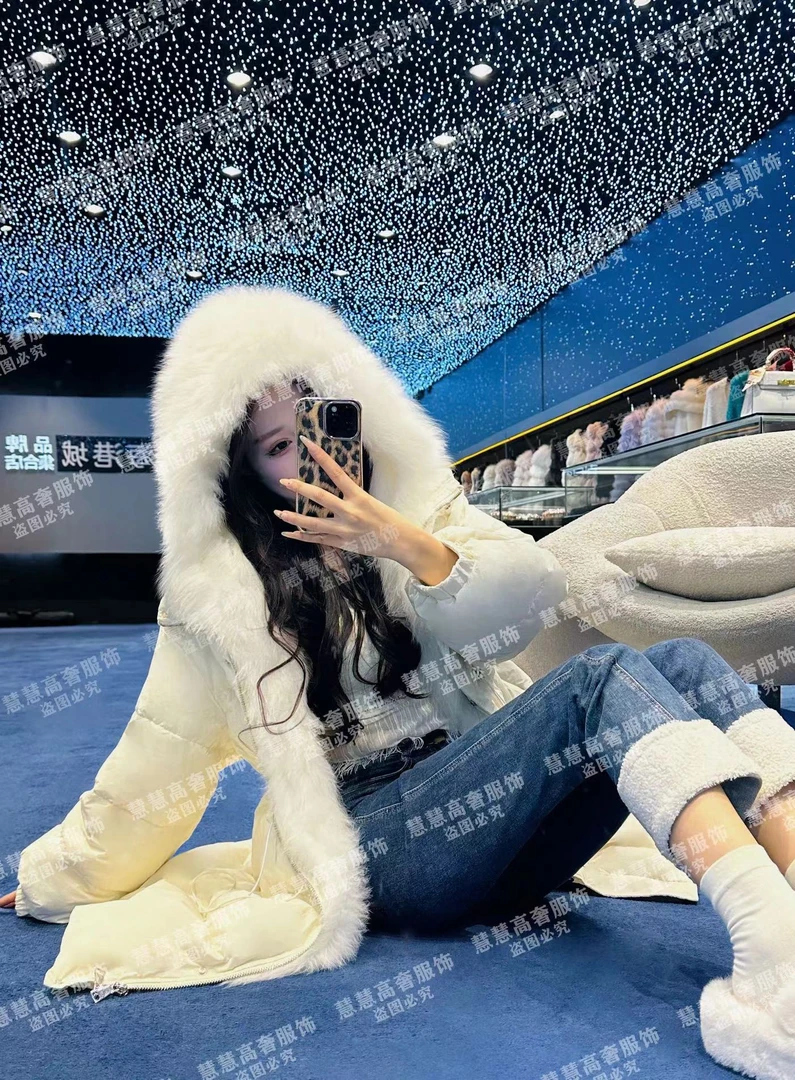 【慧慧专属】中长款大狐狸连帽90白鸭绒2025新款羽绒服 Y-9007-1
