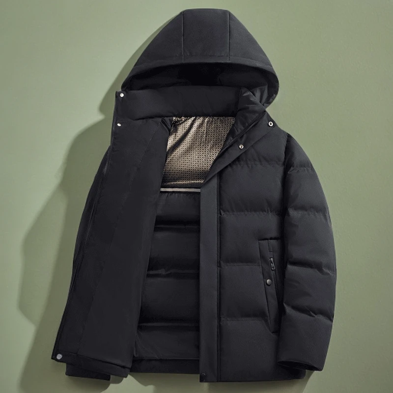 冬季男士棉服加厚保暖中长款外套连帽防寒服中年宽松休闲时尚棉衣