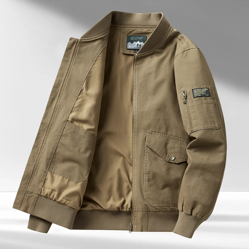 春秋季男士纯棉飞行员夹克棒球领休闲工装外套中青年户外宽松外衣