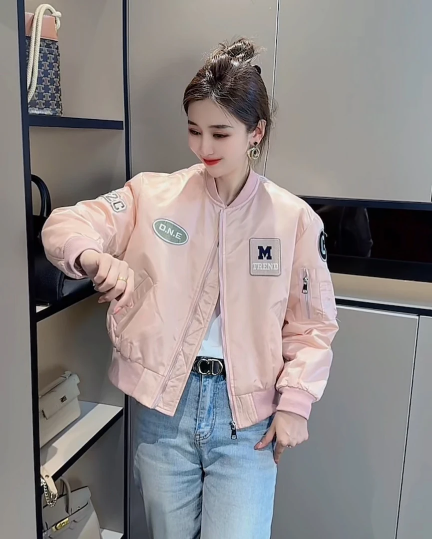 【佳佳专属】加棉款086美拉德大码女棒球服刺绣贴标休闲夹克外套