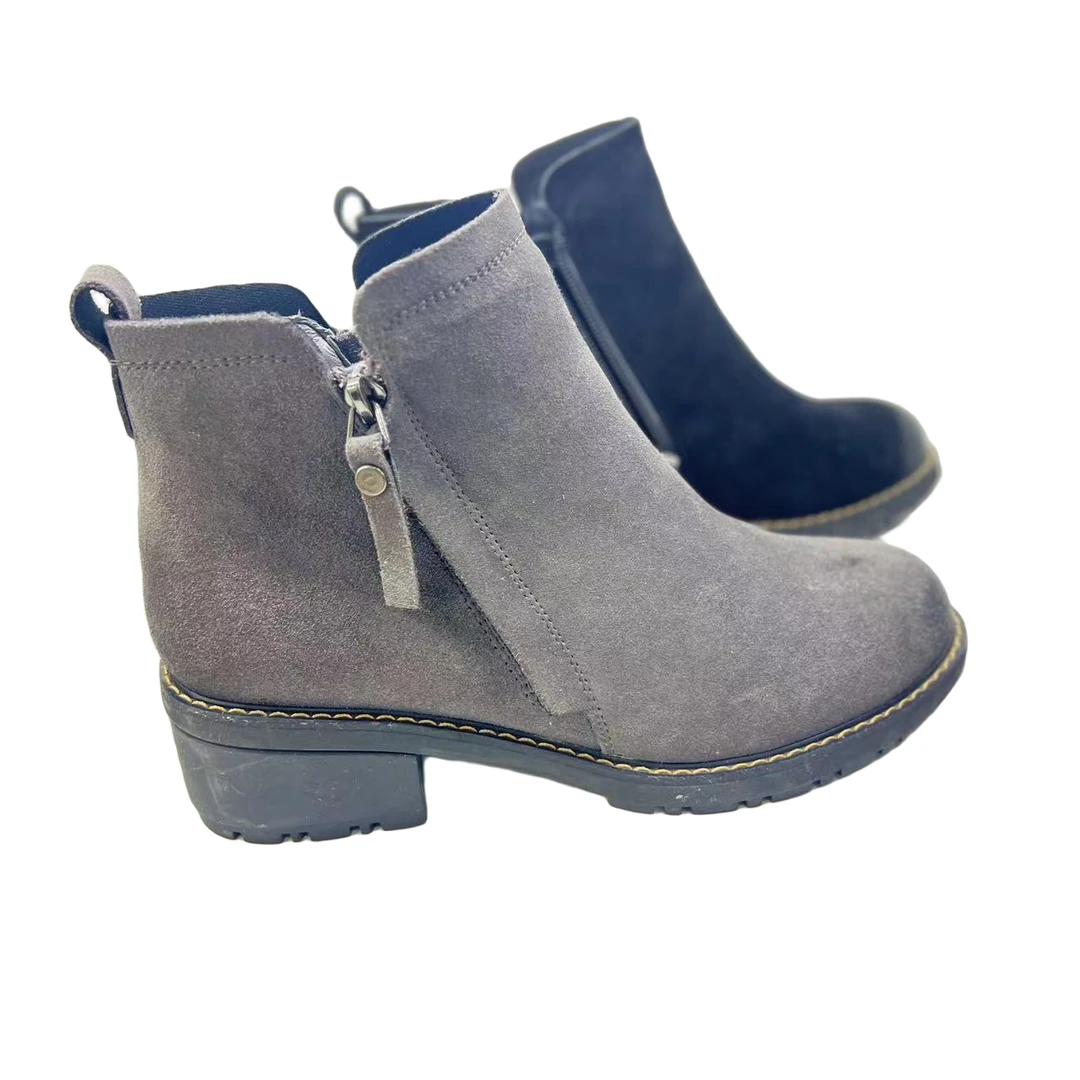 秋冬季百搭时尚休闲磨砂皮绒里圆头切尔西款英伦风短筒女靴