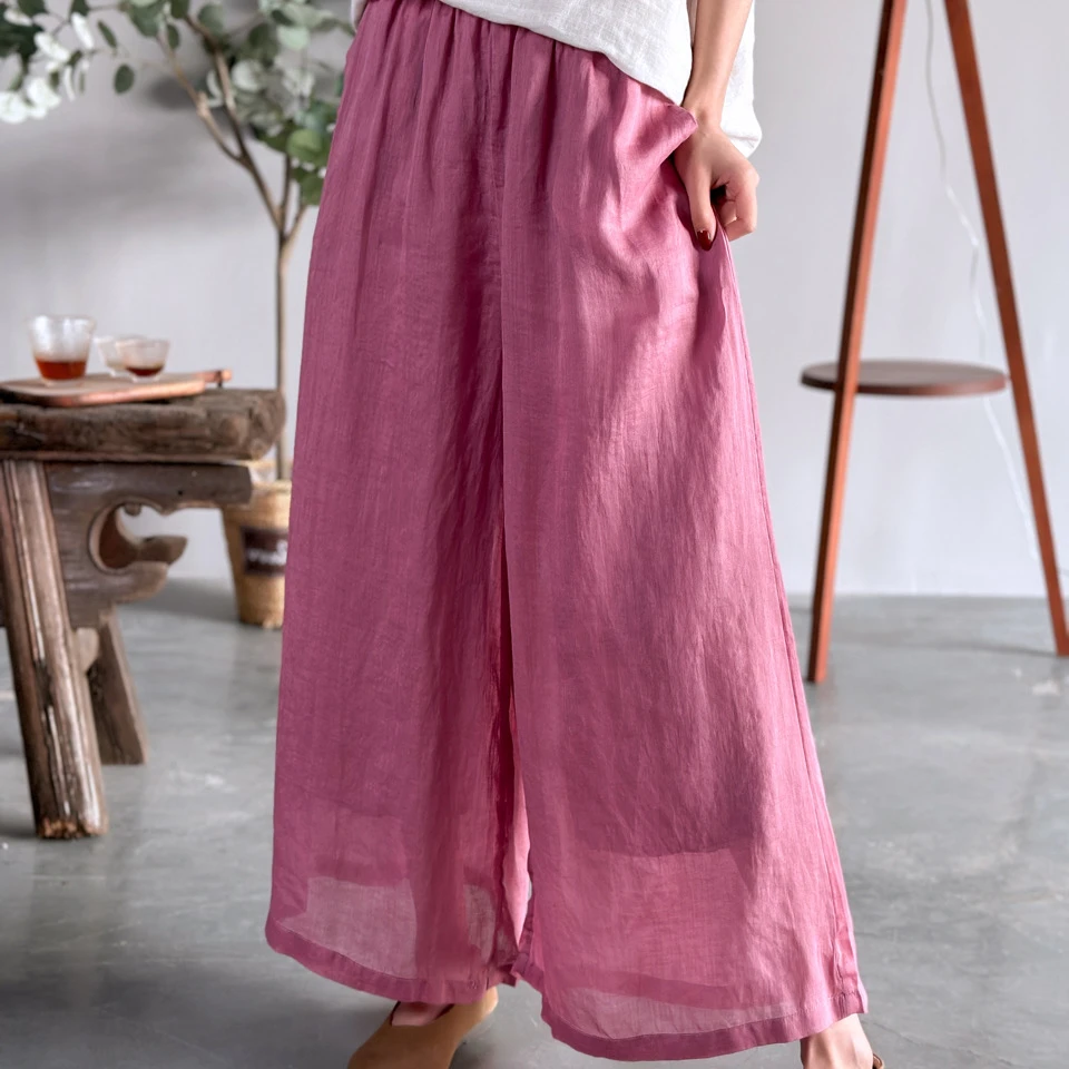 【淘衣衣】新款苎麻双层阔腿裤直筒休闲百搭宽松长裤女（裤长88）