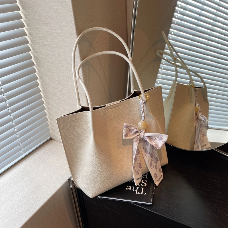 大容量通勤托特包高级感大包包女2023夏季新款白色百搭单肩包潮