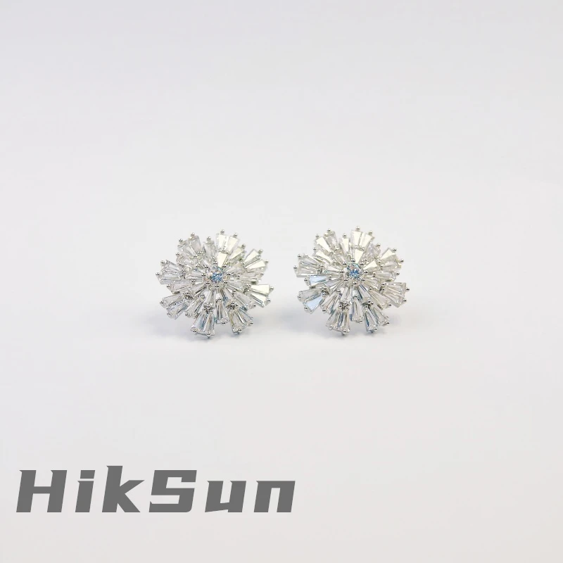 铜合金耳饰 【1454】锆石雪花耳钉~时尚