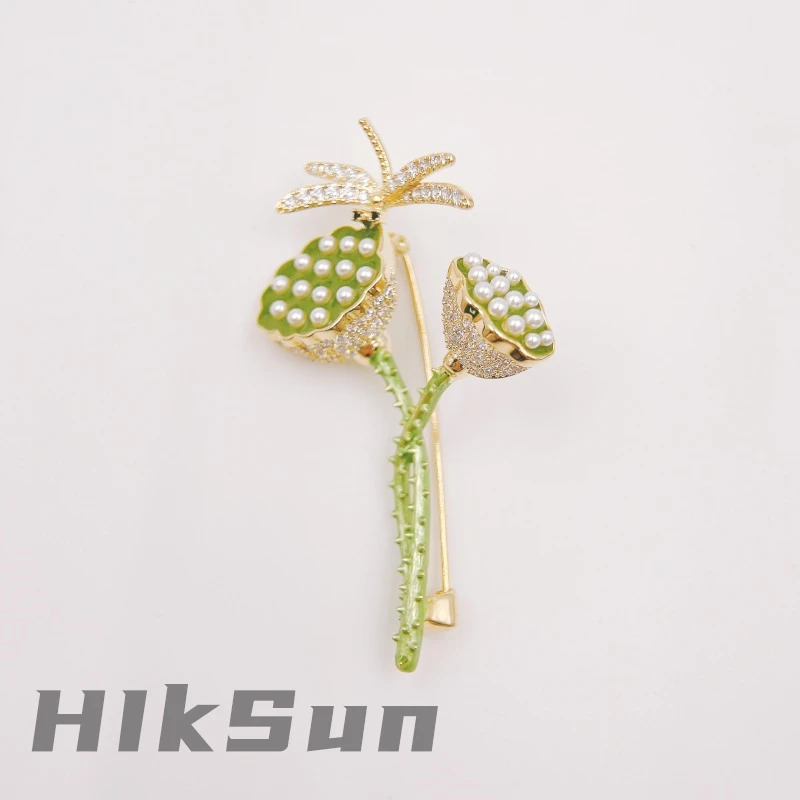 铜合金合成锆石胸针 【1505】蜻蜓莲蓬锆石精致胸针